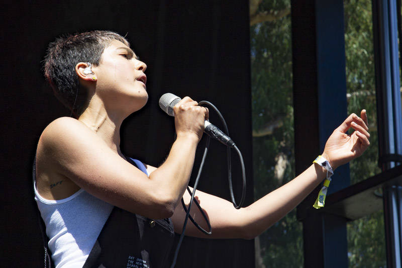 Miya Folick performs at Outside Lands music festival in San Francisco, Aug. 9, 2019.
