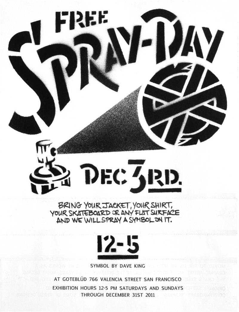 Flyer advertising a "spray day" as part of David King's Goteblüd exhibition in 2011.