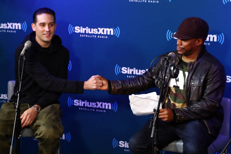 G-Eazy talks with SiriusXM host Sway Calloway during G-Eazy's album premiere special for "The Beautiful & Damned" on SiriusXM's Shade 45 channel on December 5, 2017 in New York City. 