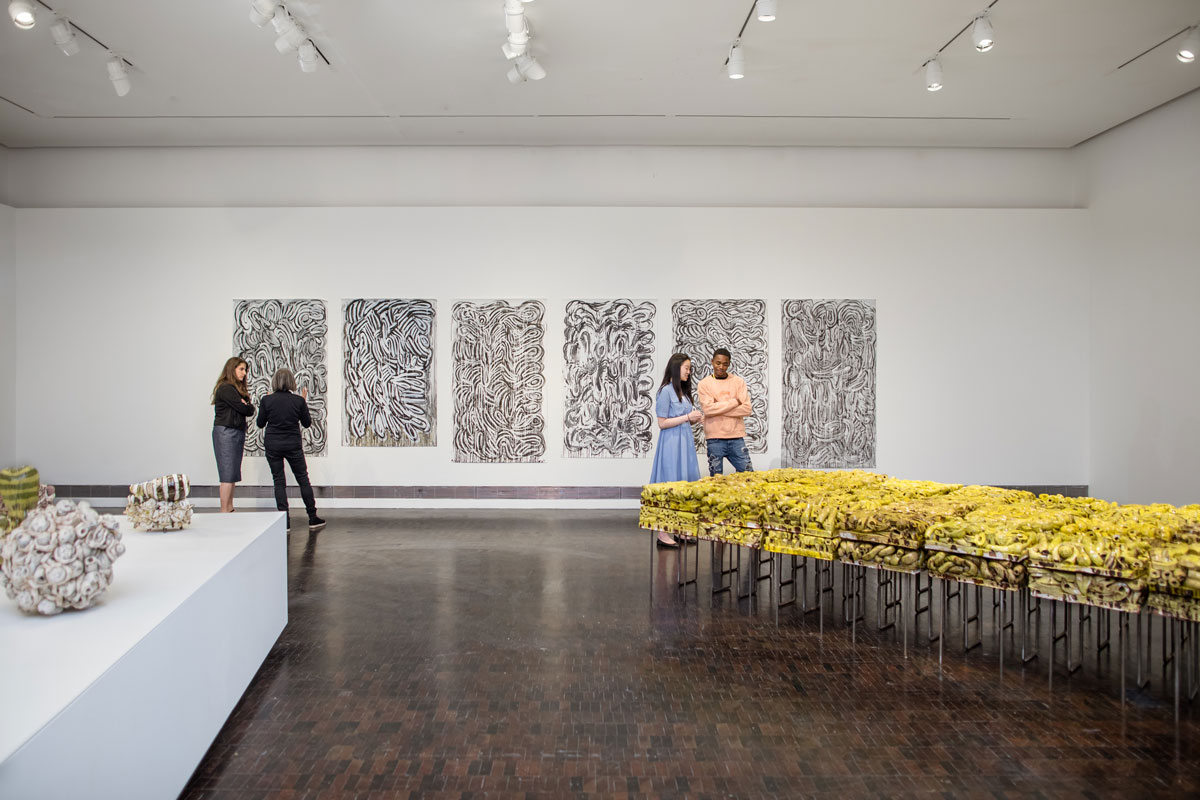 Installation view of 'Annabeth Rosen: Fired, Broken, Gathered, Heaped' at the Contemporary Jewish Museum, 2019.
