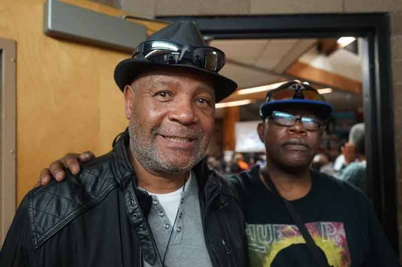 Black Panther Minister of Culture Emory Douglas and Black Panther Archivist Billy X Jennings at the West Oakland Library in February 2016.