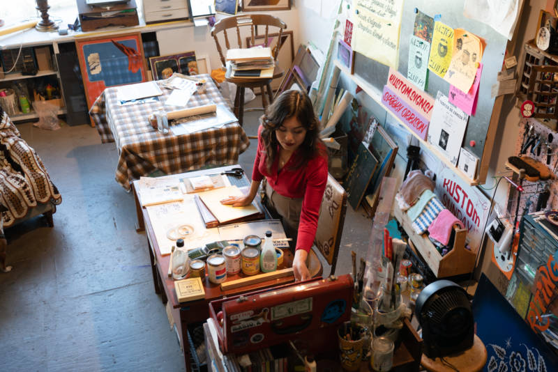 Lauren D'Amato in the Bernal Heights live/work space she shares with Isaac Avila.