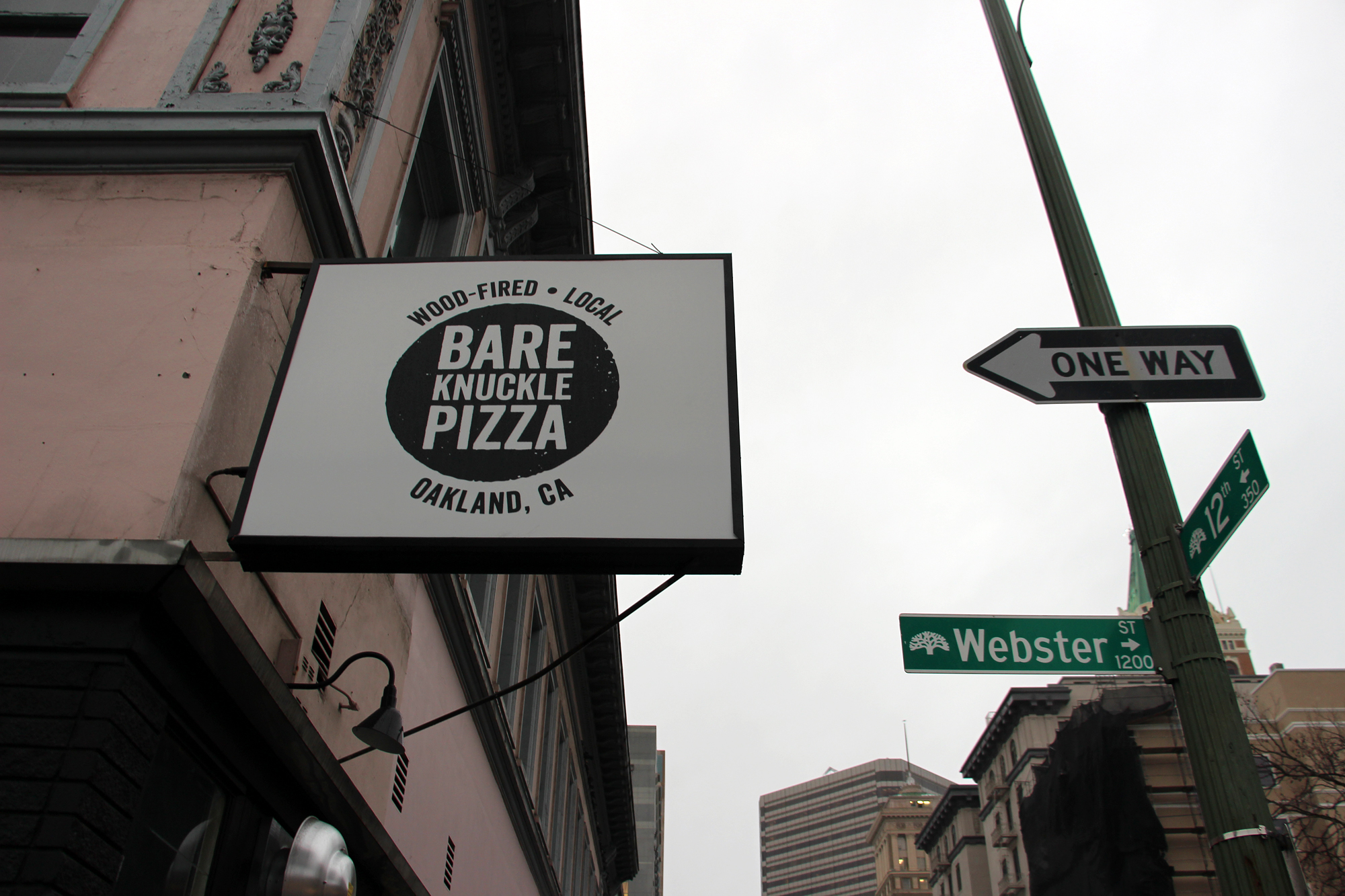 Bare Knuckle Pizza signage.