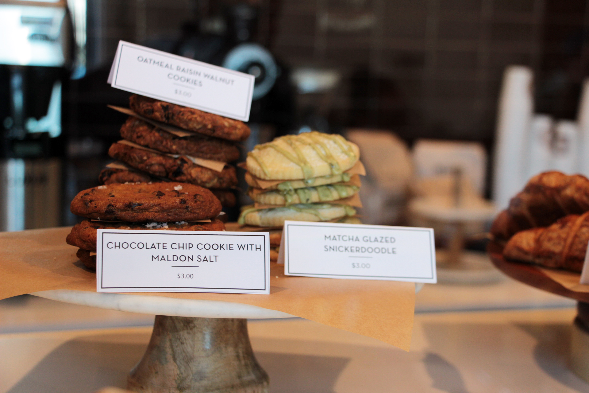 Housemade cookies include matcha-glazed snickerdoodles.