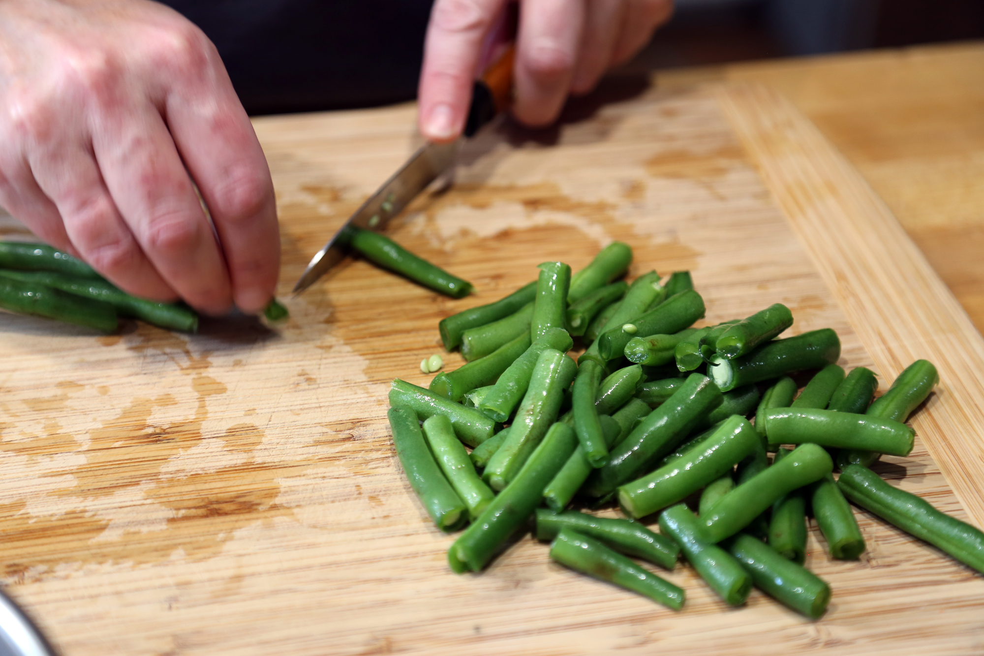 Trim and cut green beans into 1-inch lengths.