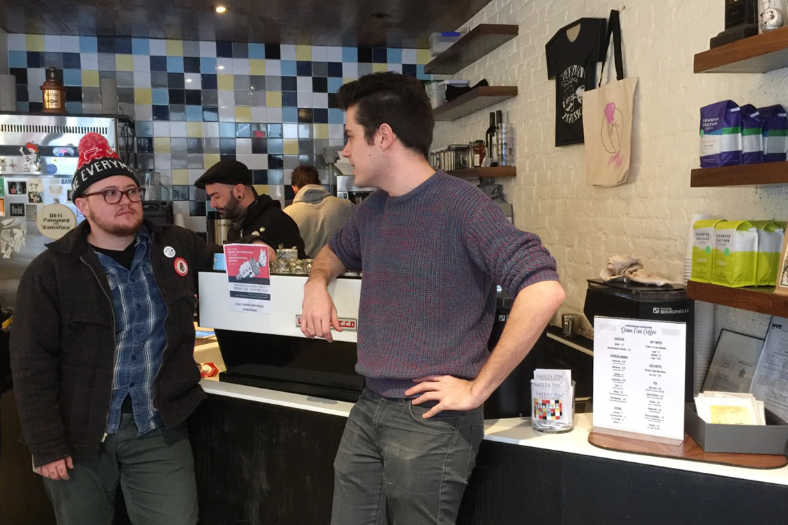 Owner Sam Penix (left) talks with manager Eric Grimm at the Everyday Espresso cafe.