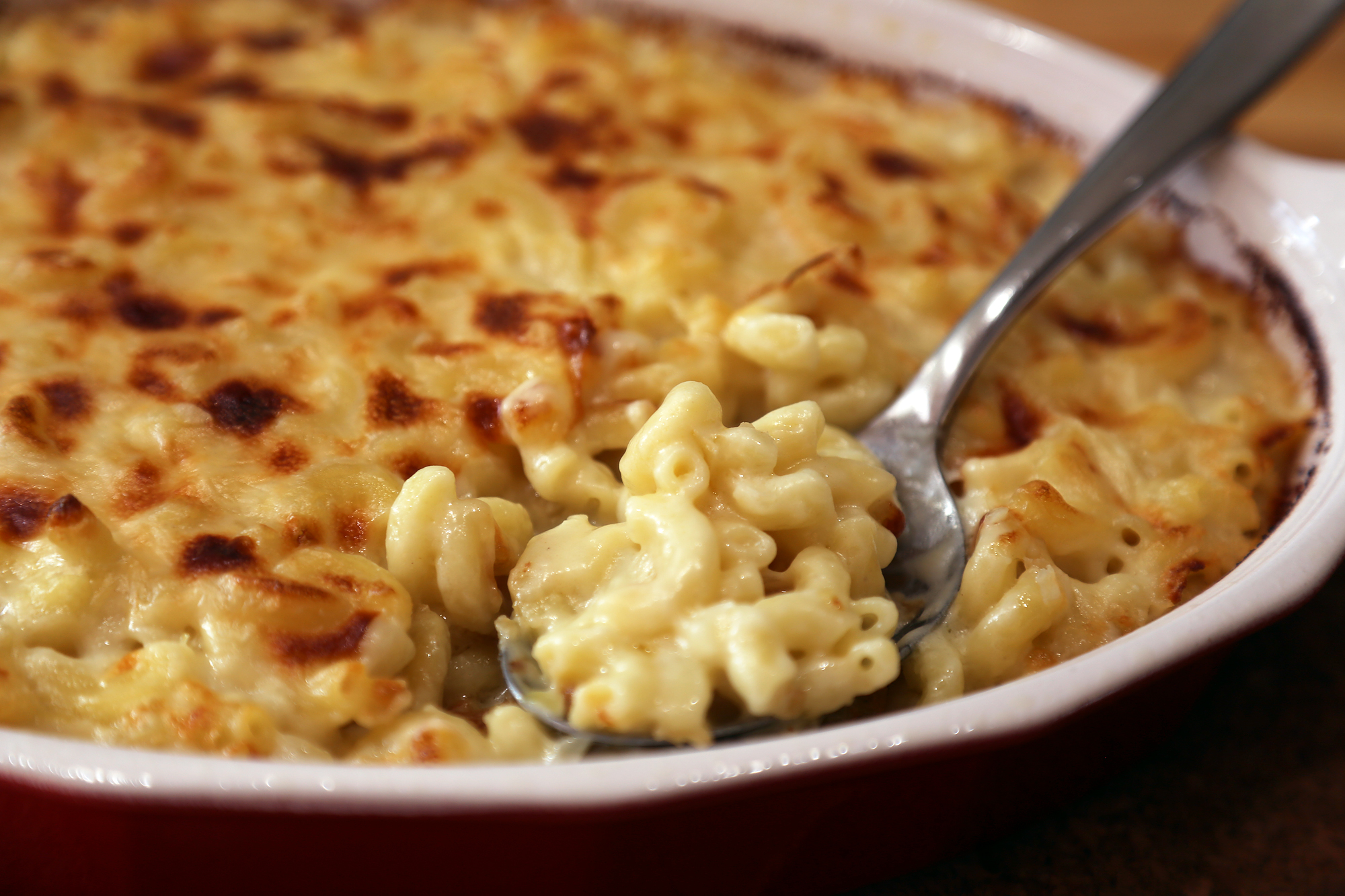 Serve the homemade mac and cheese.