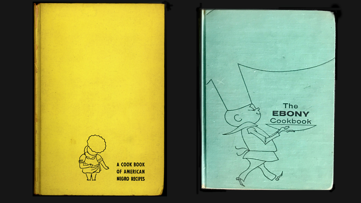 Covers from two editions of Freda DeKnight's cookbook. The first edition was called A Date With A Dish. Later updates were rebranded as The Ebony Cookbook.