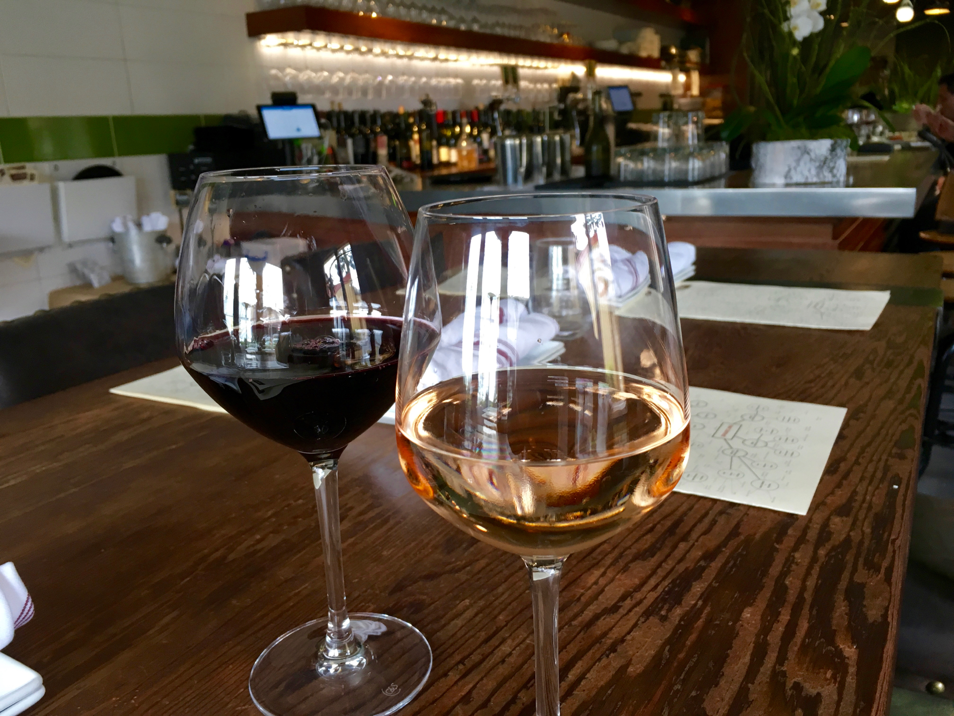 A glass of zinfandel and rose at Rootstock Wine Bar.