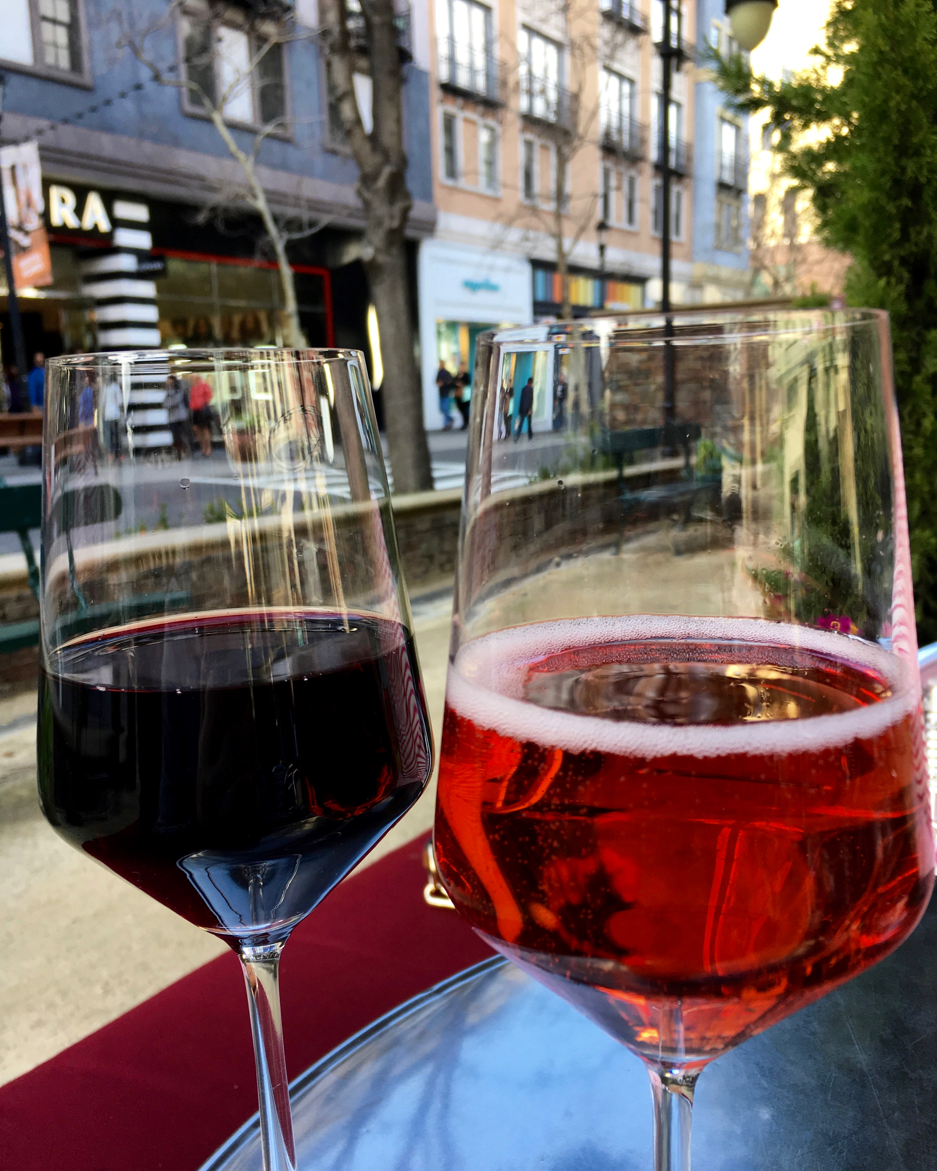 A glass of zinfandel and sparkling rose at Vintage Wine Bar.