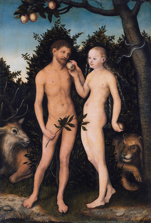 Eve giving Adam the forbidden fruit, by Lucas Cranach the Elder.