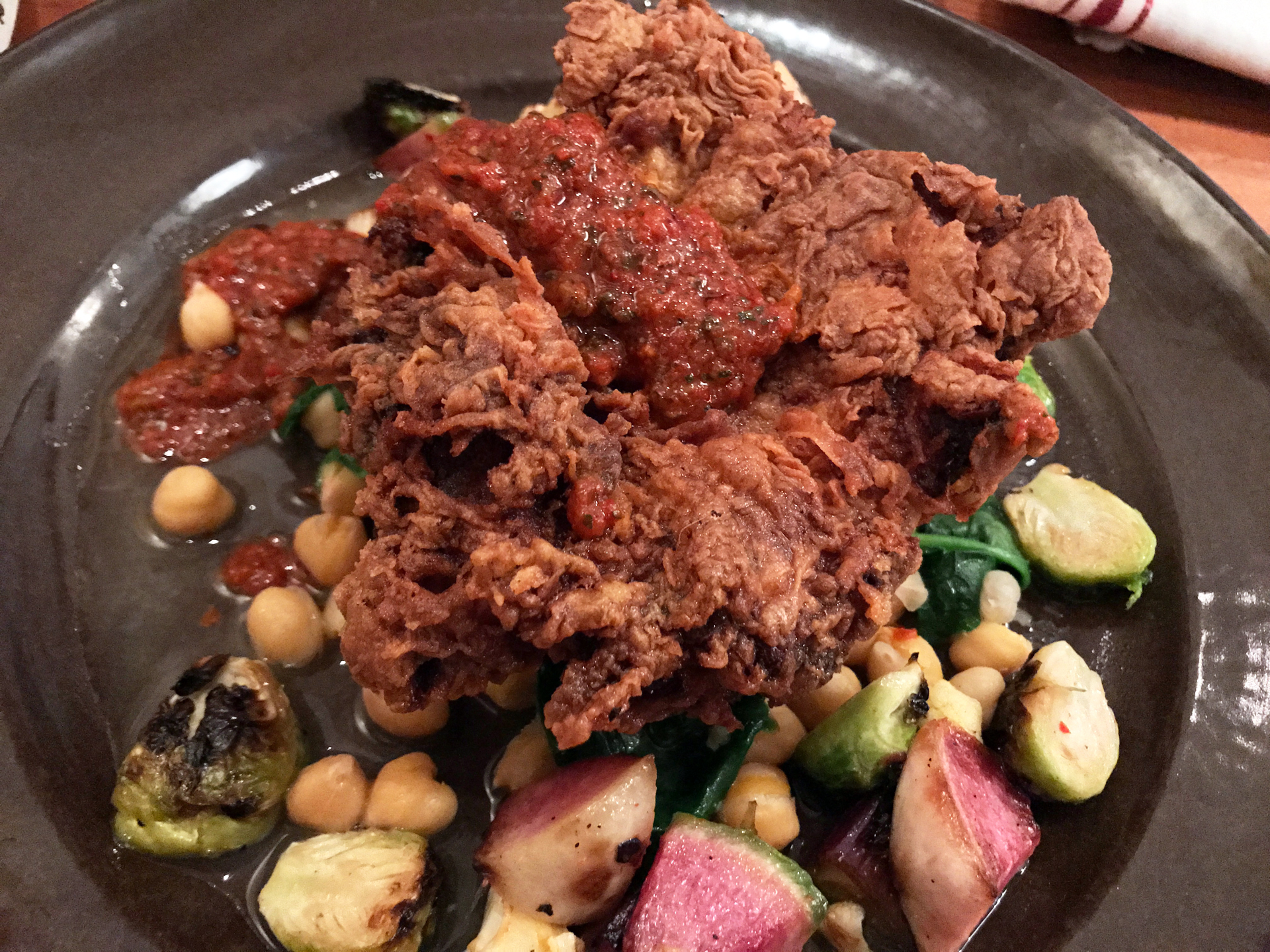 A decadent Italian version of classic fried chicken at Pizzaiolo in Temescal.