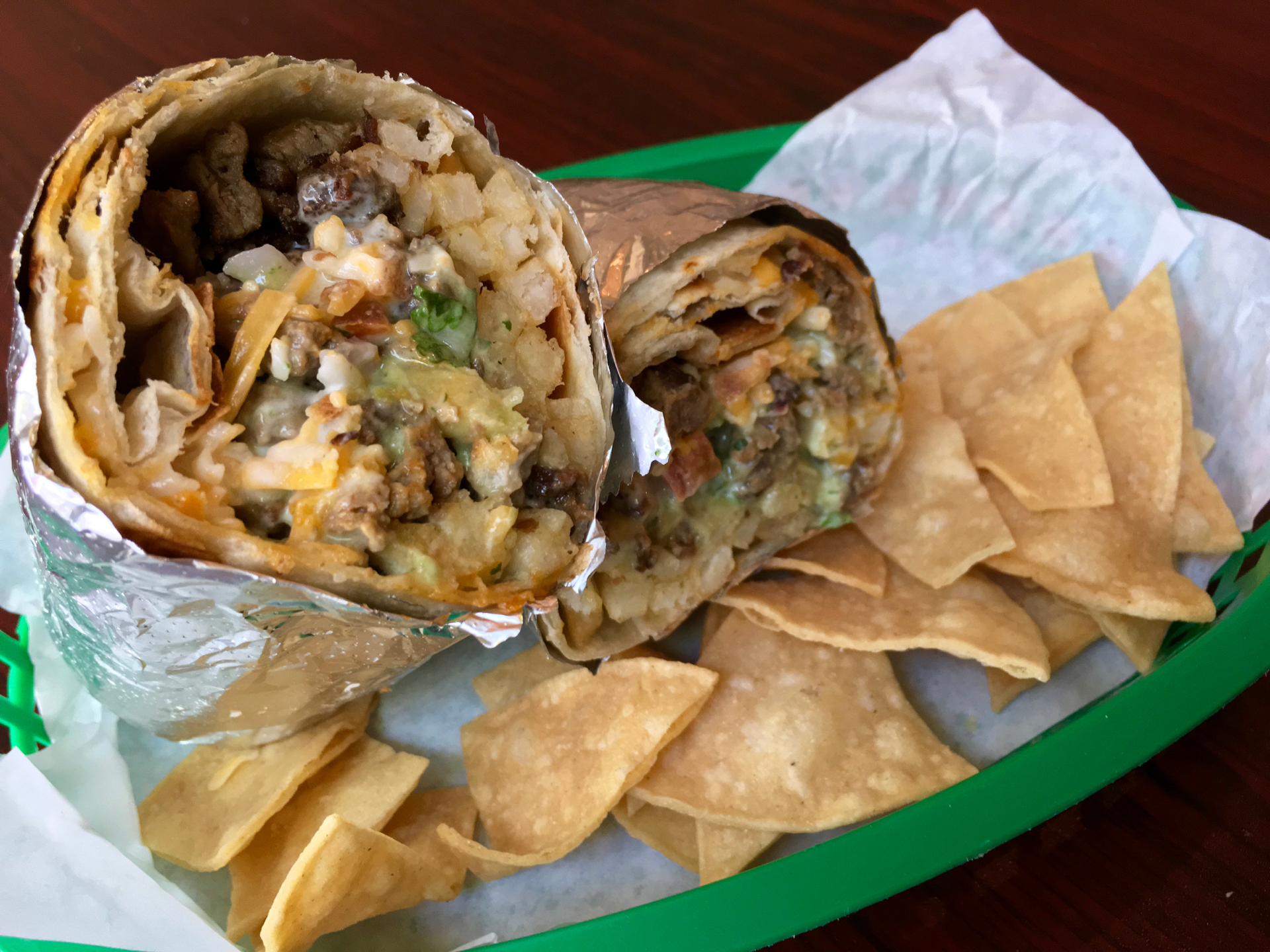A Cali-burrito with carne asada at Angelou’s Mexican Grill.