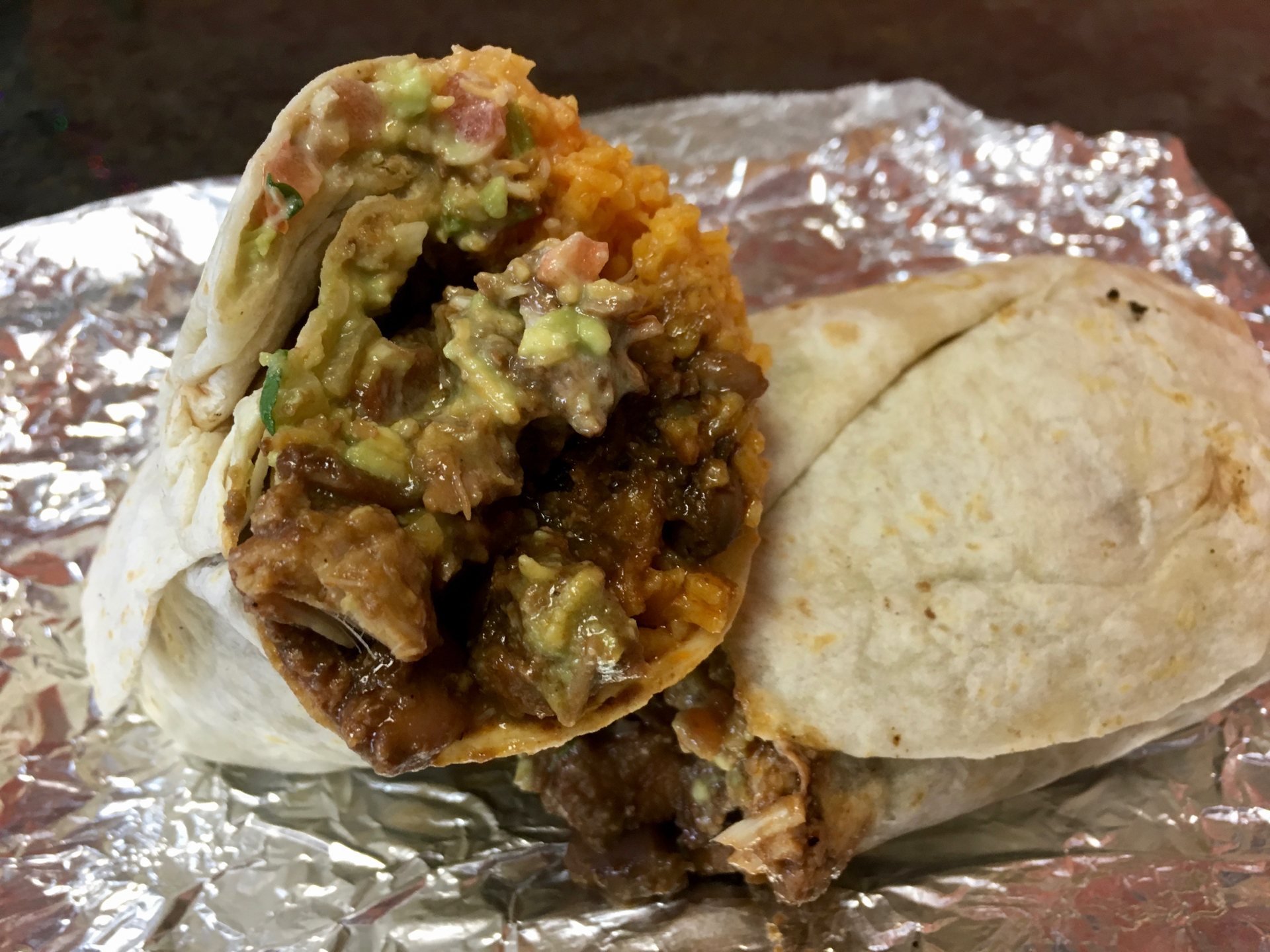 A chicken mole burrito at La Costena Mexican Grill.