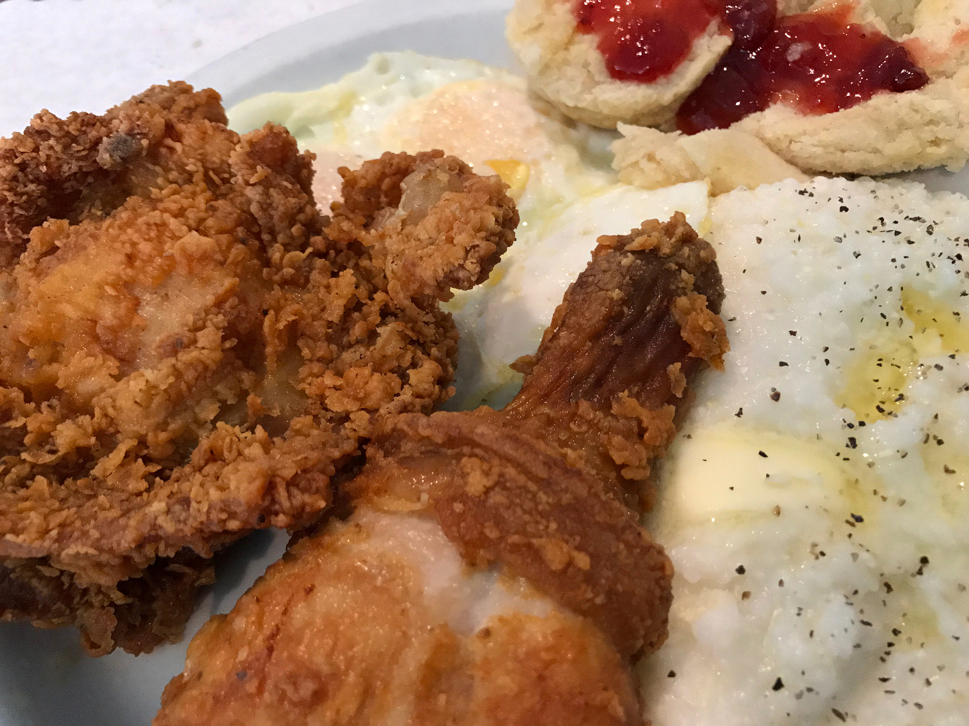 Fried chicken with grits and eggs at Oakland's Lois the Pie Queen.