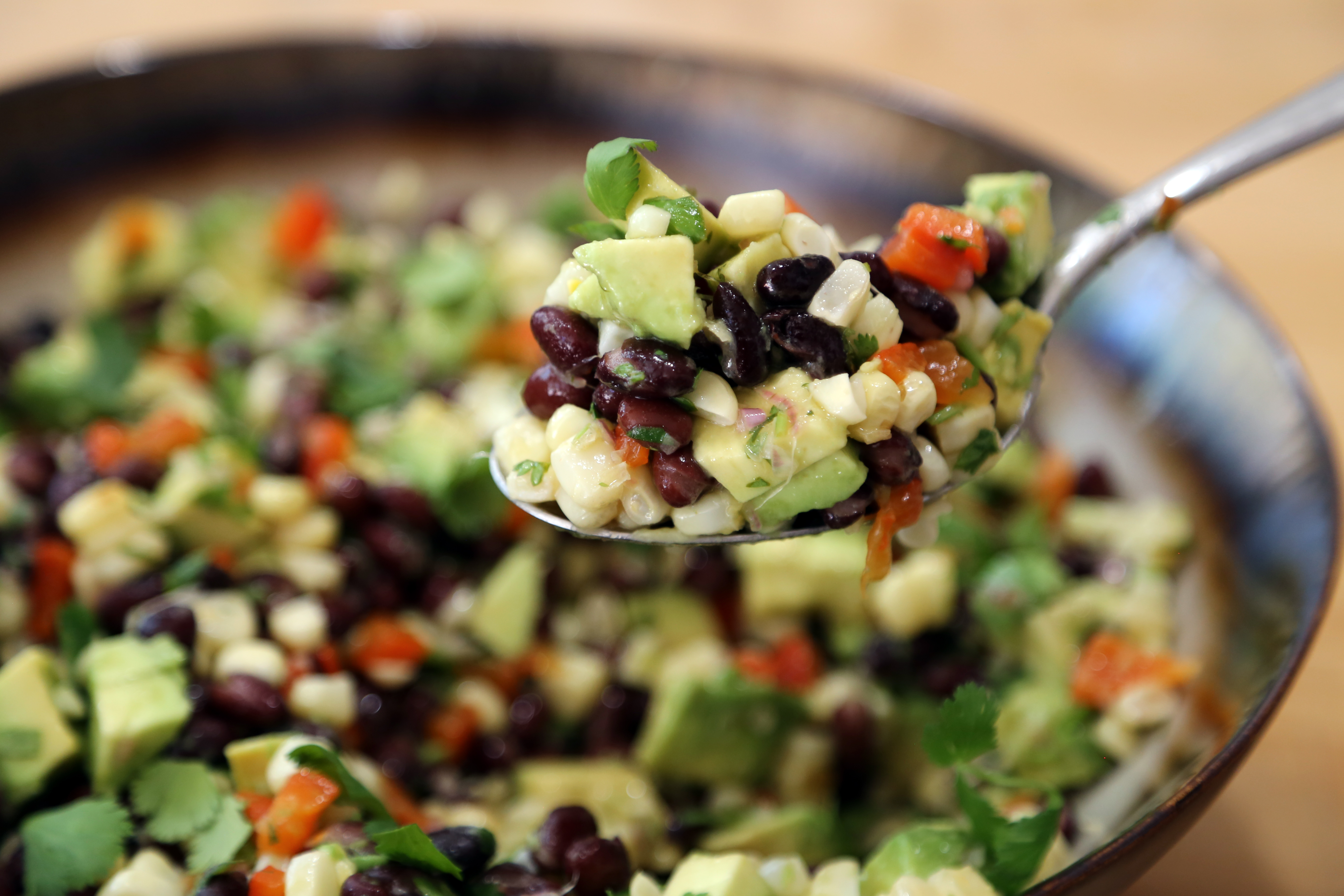 Grilled Corn, Red Pepper, Black Bean and Avocado Salad with Cilantro Vinaigrette