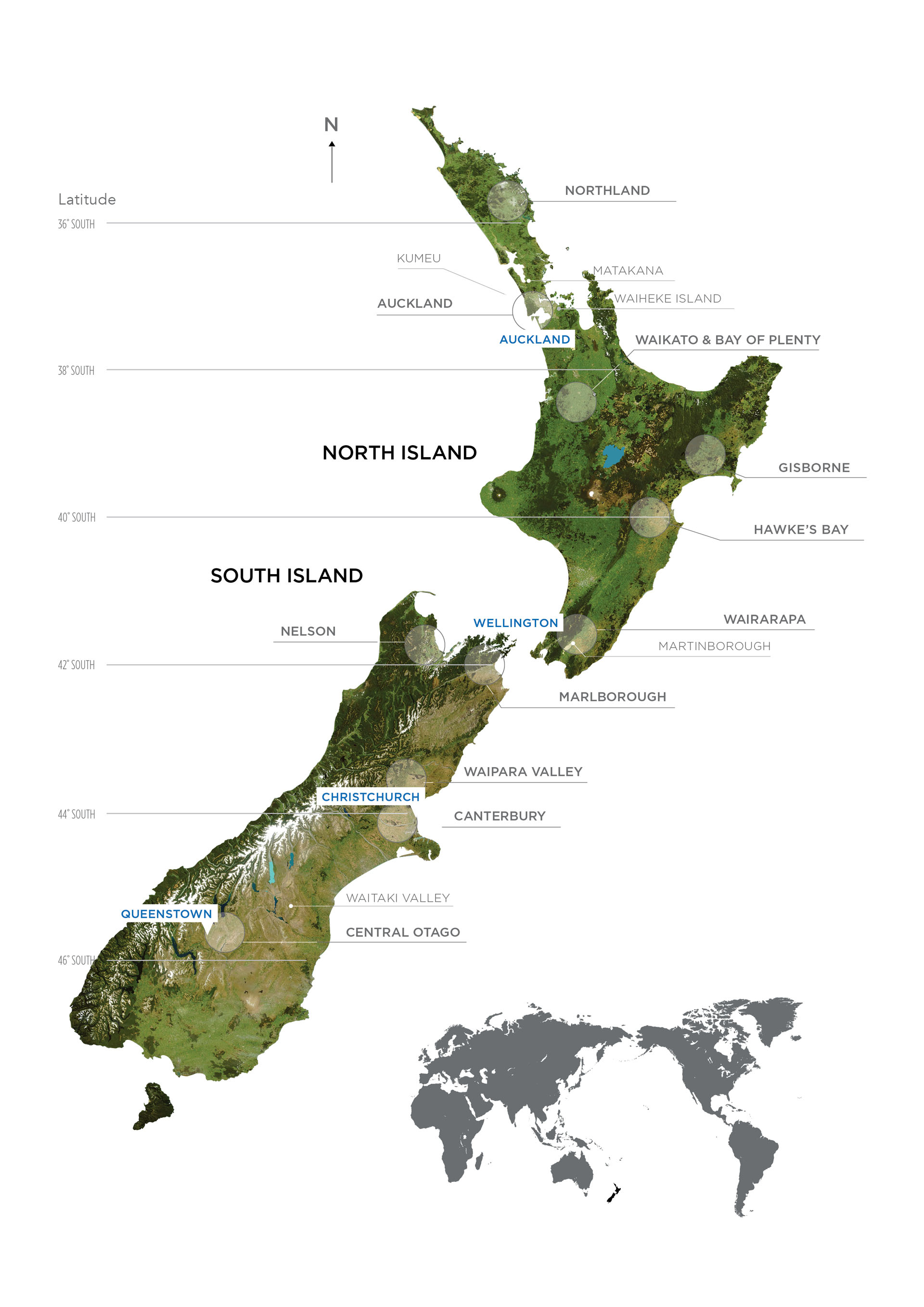 Although smaller than California, New Zealand now has 10 main wine regions, most of them near the coast except for Central Otago.