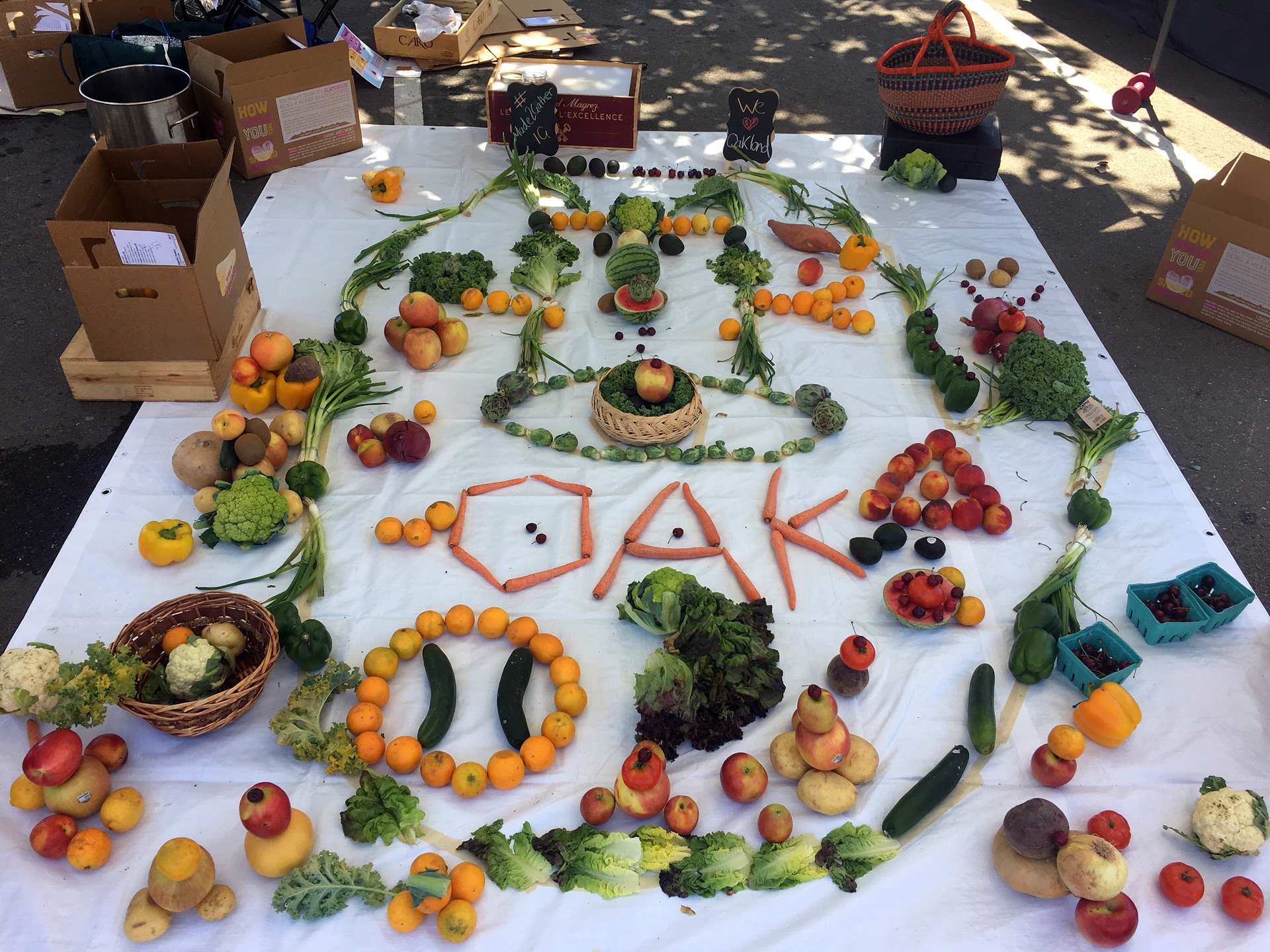 Chef Lee Davidson led a group of people in making this food mandala at Oakland's Eastlake Music Festival.