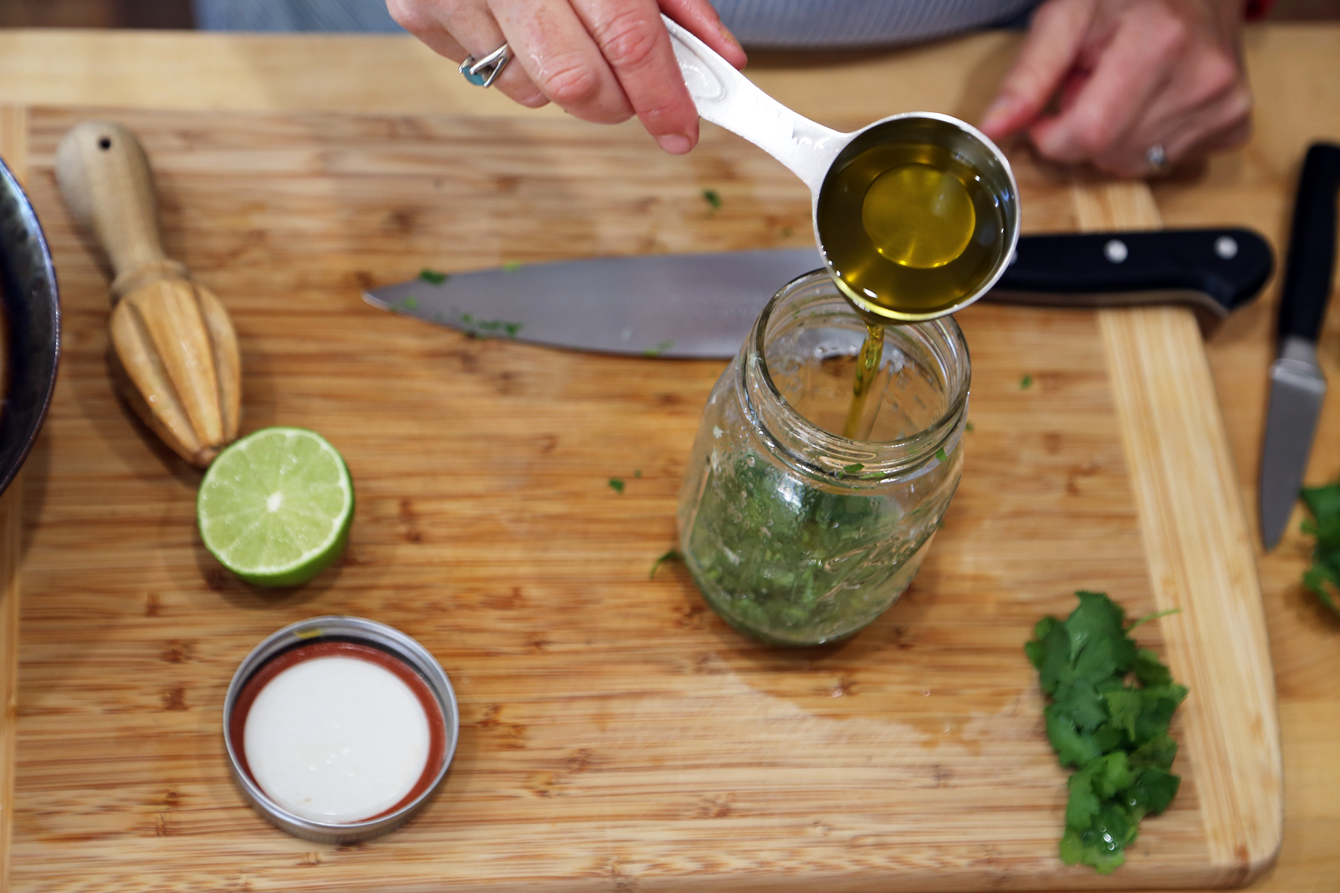 In a jar, combine the dressing ingredients, tighten on the lid, and shake wildly until well combined.