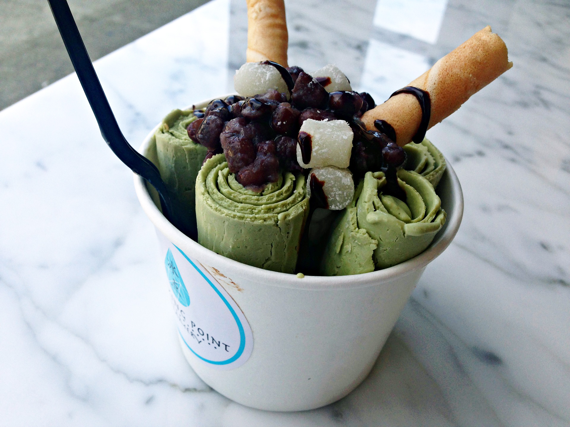 A matcha ice cream roll from Oakland's Freezing Point.