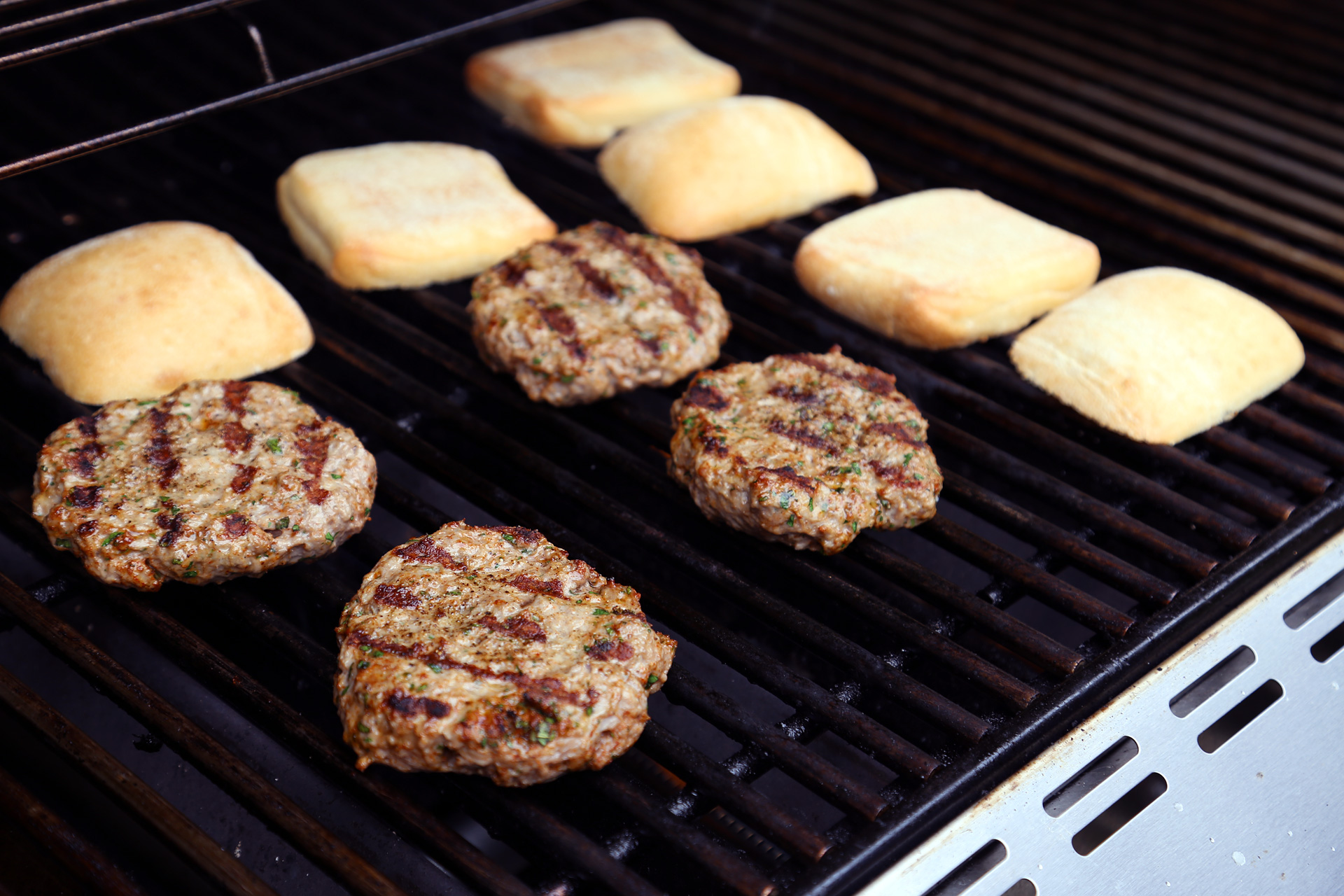 Grill the buns (cut side down) until lightly toasted.