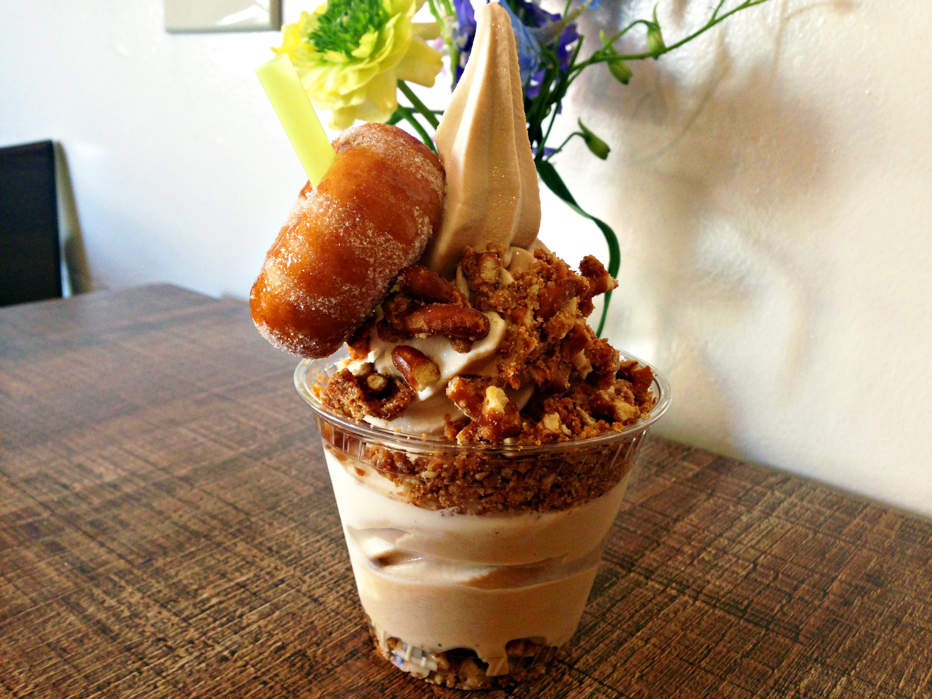 The Sweet Deal, with soft serve, caramel and a donut, from Sweet Belly in Oakland.