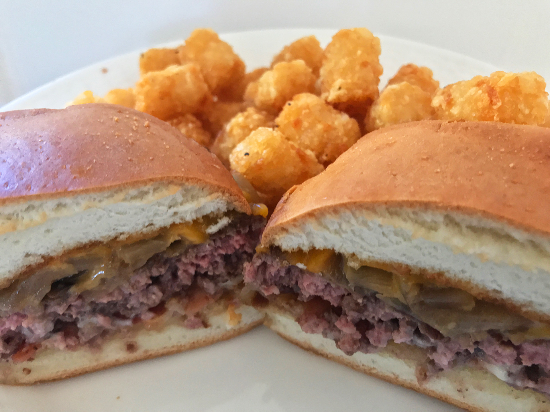 “Bunaburger” with smoked onions, cheddar, and miso mayo.