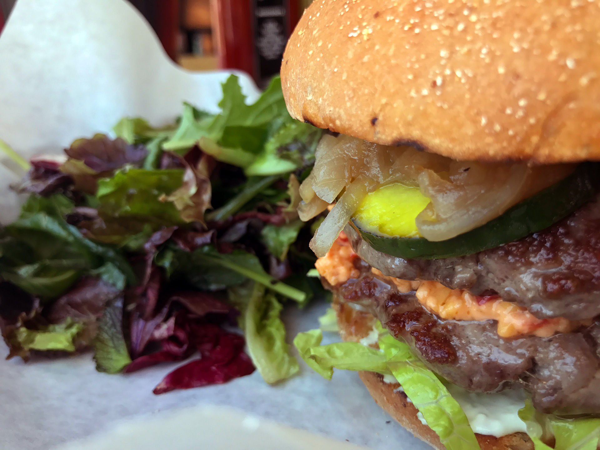 Clove and Hoof’s double-decker grass-fed burger.
