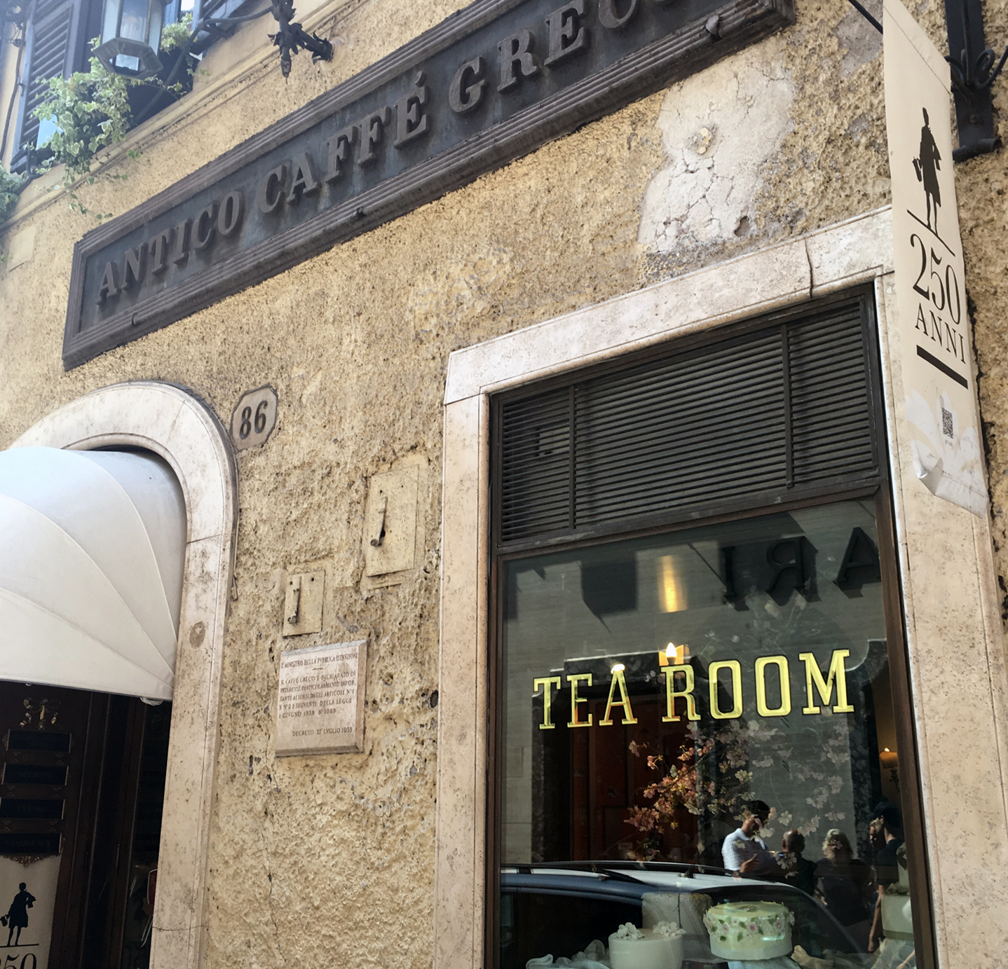 The entrance to Caffé Greco, the oldest café in Rome.