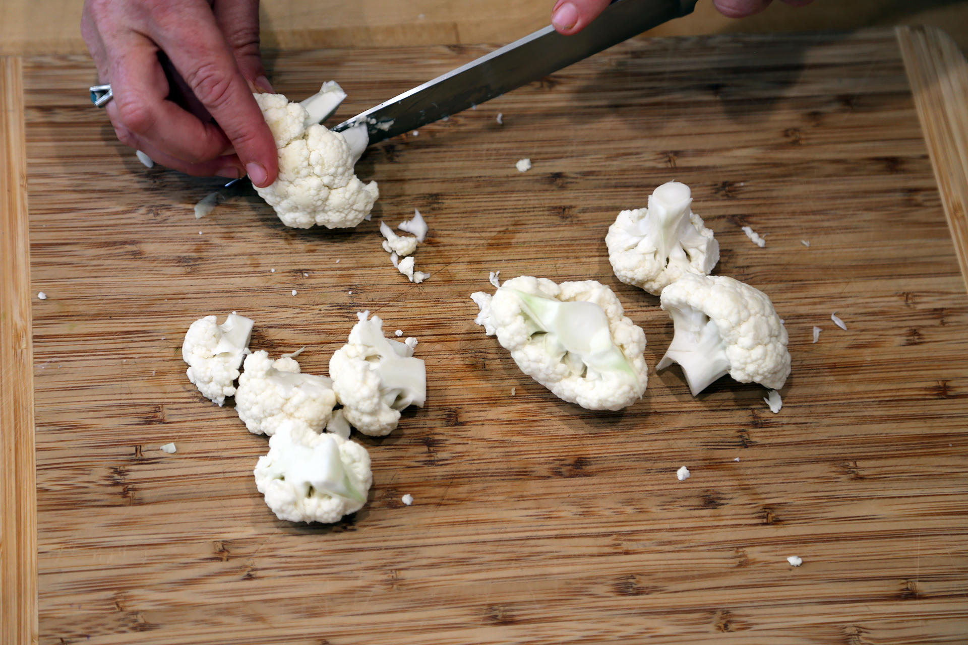 Cut the cauliflower into 1 to 2-inch florets.