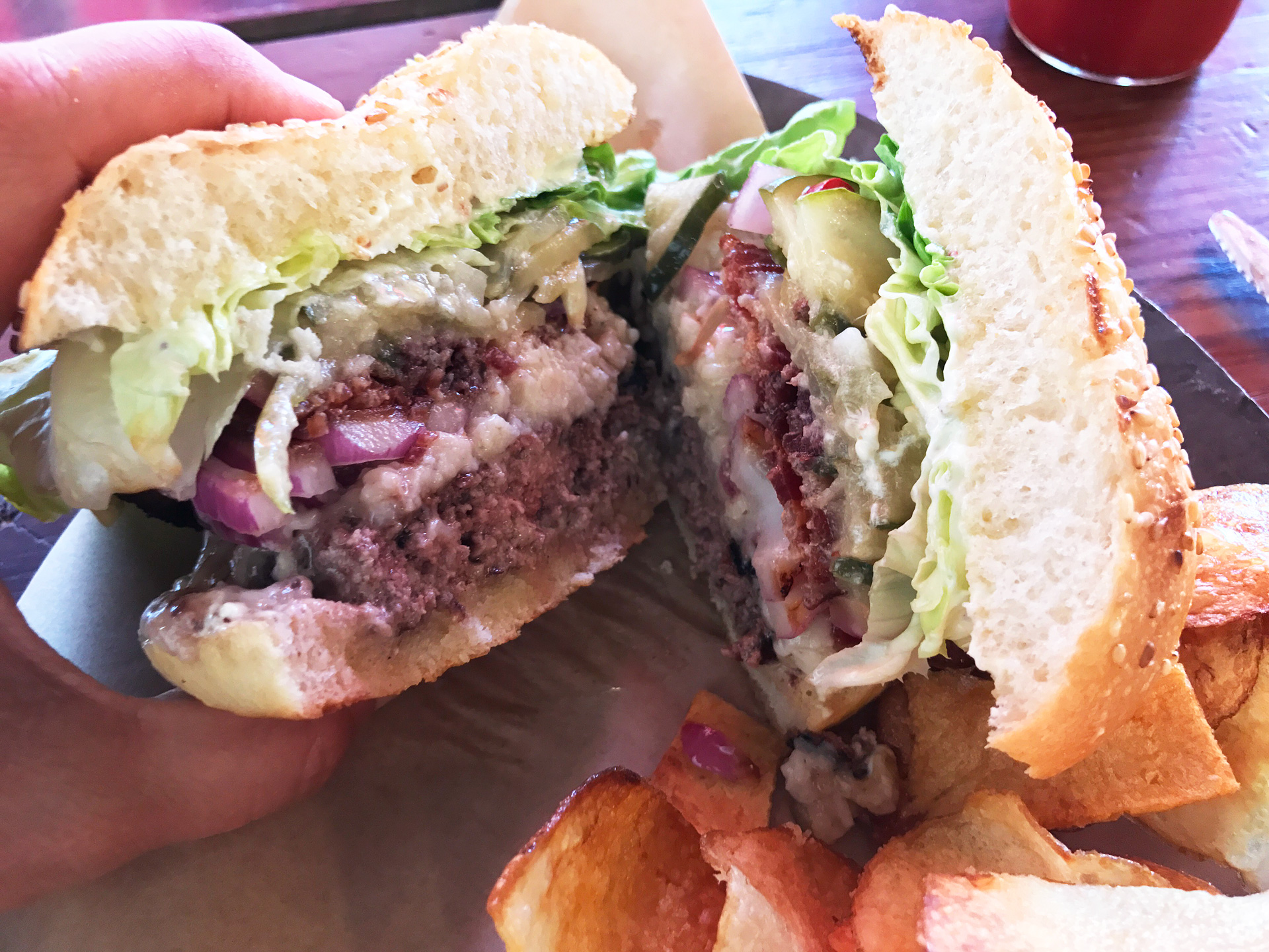 The grass-fed burger at The Cook and Her Farmer in Swan’s Market in Old Oakland.