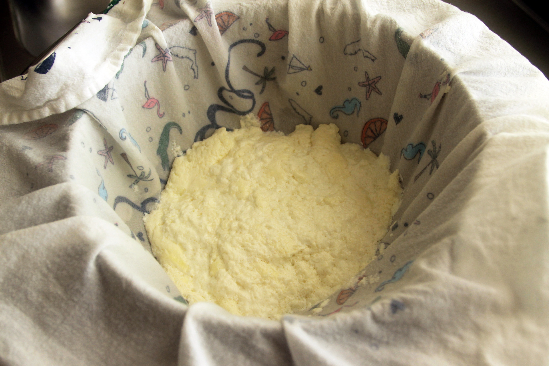 Let the curds drain undisturbed for 10 minutes.