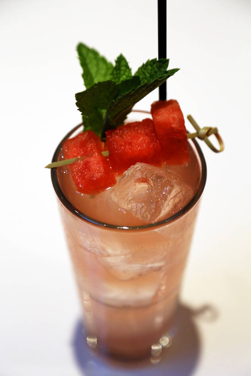 Spritz of watermelon and mint with Carpano Bianco, and a splash of Mezcal.