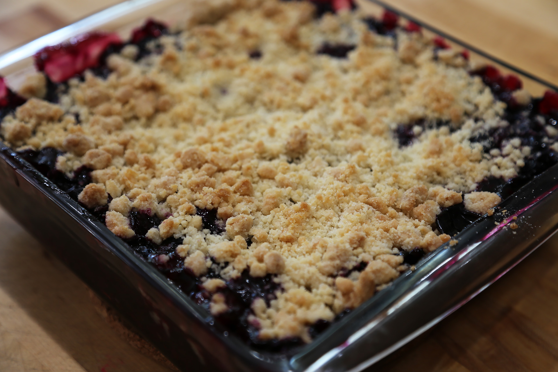 Bake until the filling is bubbling and the crumble is golden brown, about 45 minutes.