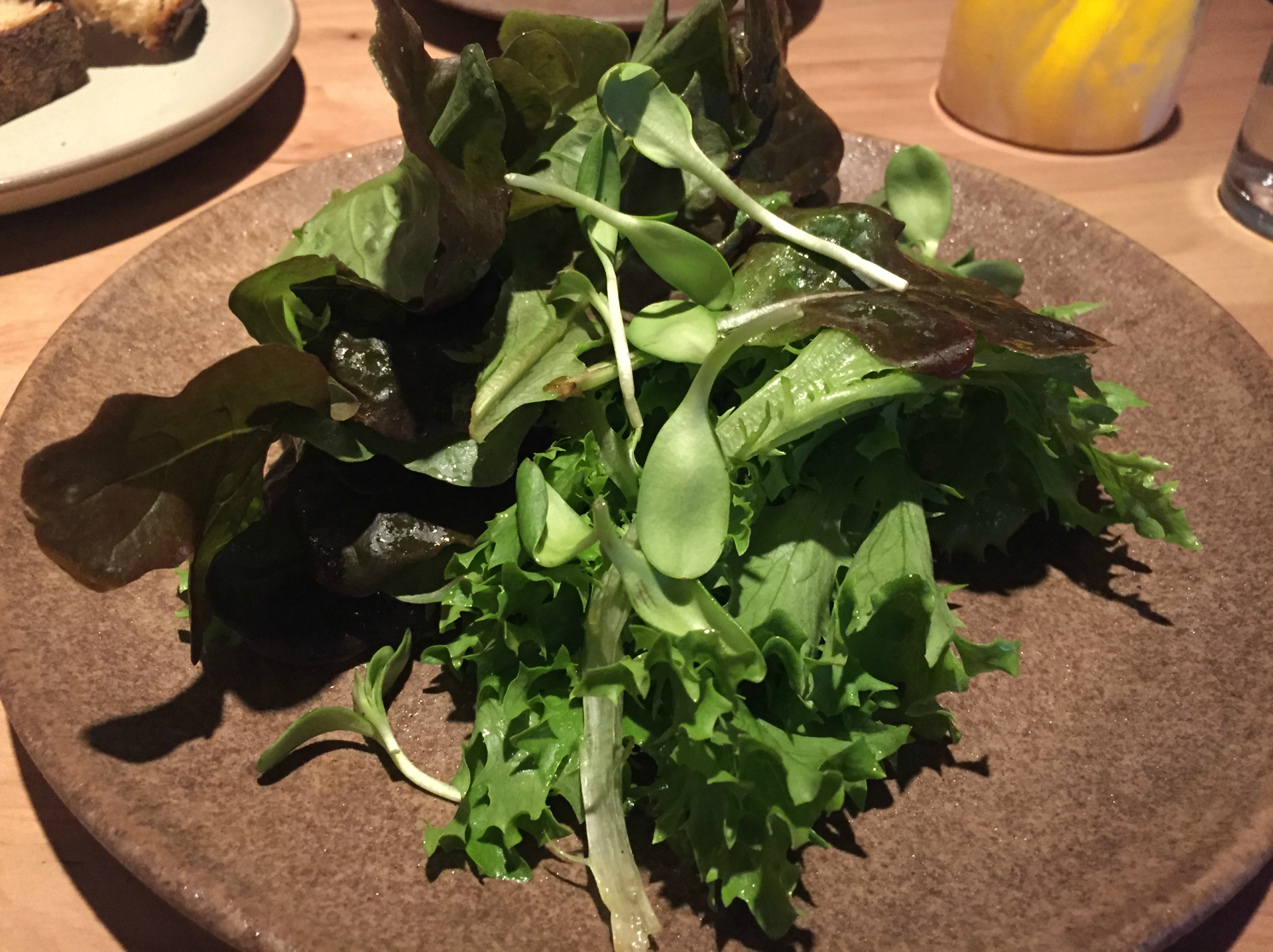 The restaurant's greens come from an aquaponic farm in West Oakland.