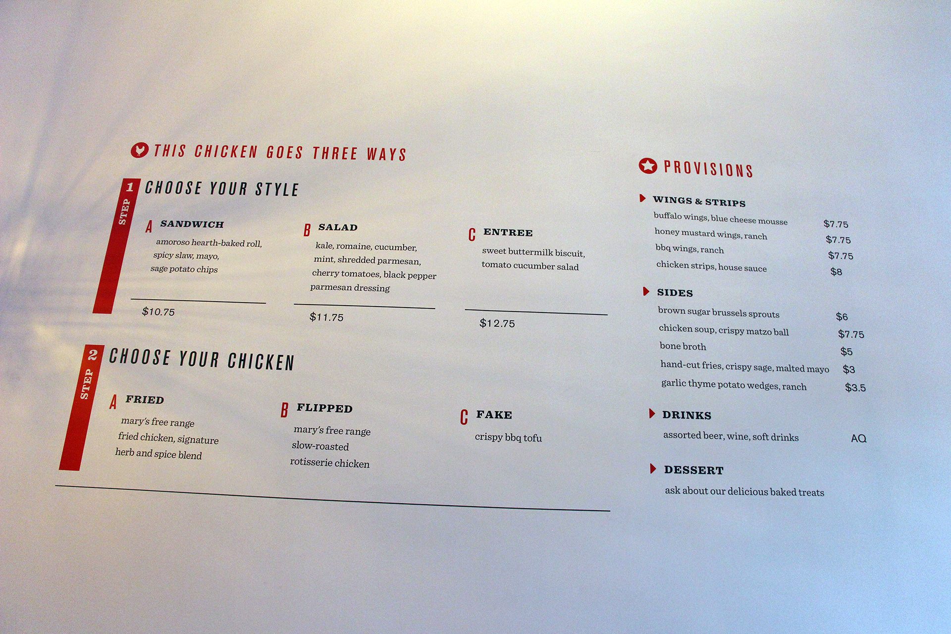 The menu at Proposition Chicken