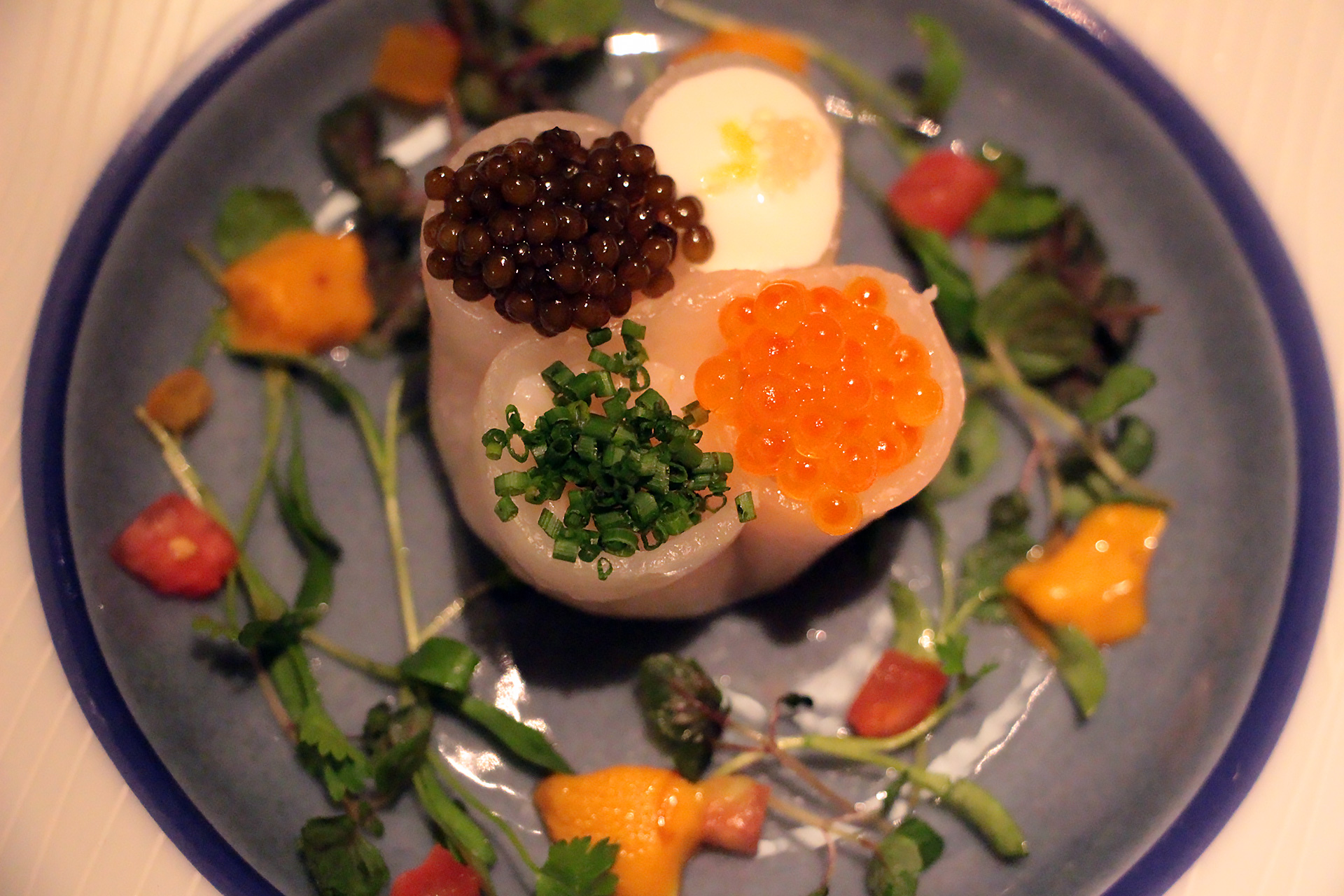 Four Seas Dumpling - Russian Golden Osetra, Sea Urchin, Heirloom Salad