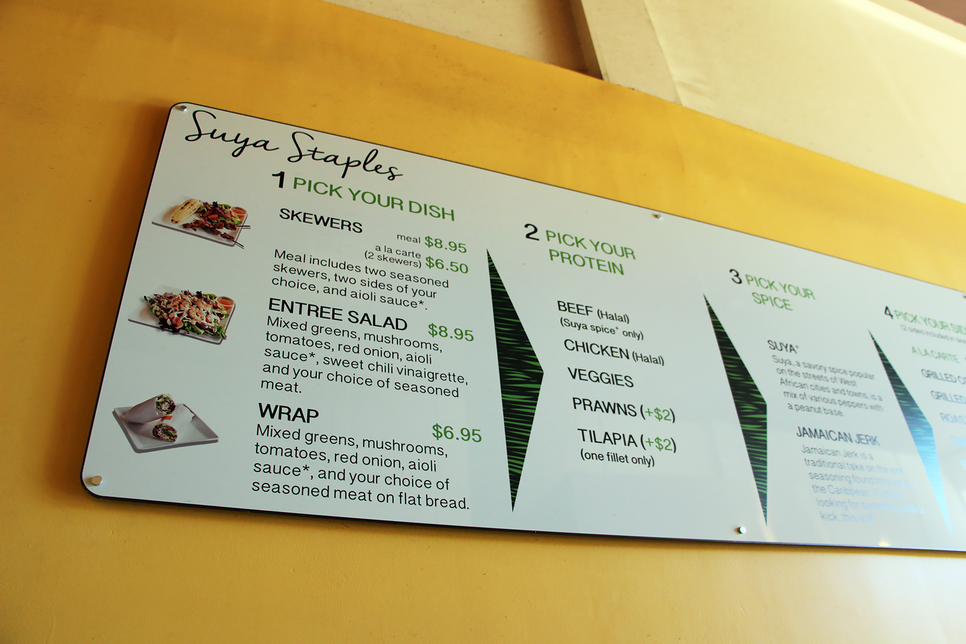 The menu at Suya.