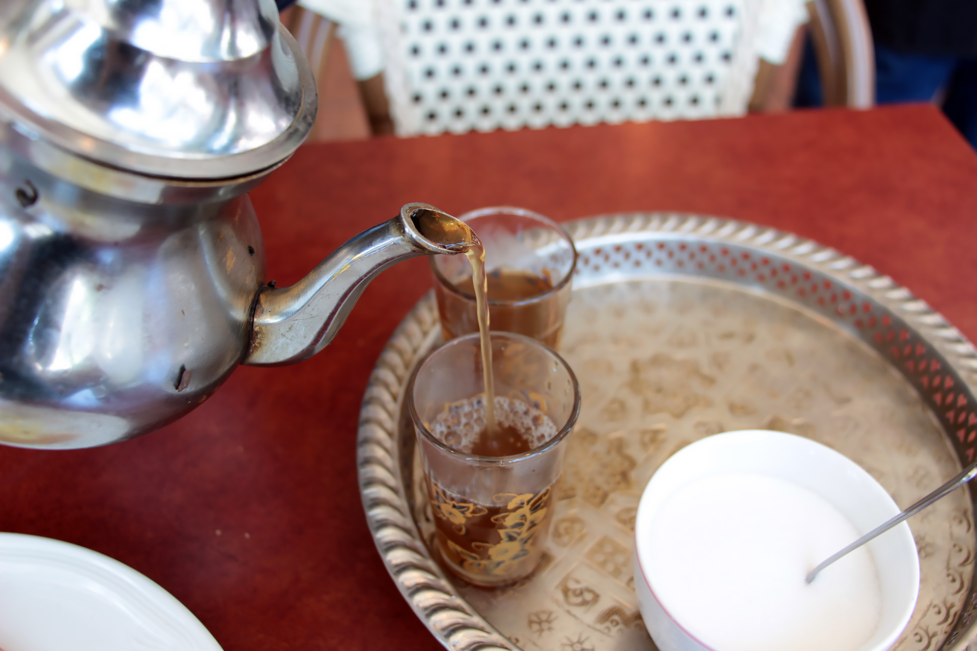 Moroccan mint tea at Cafe Zitouna.