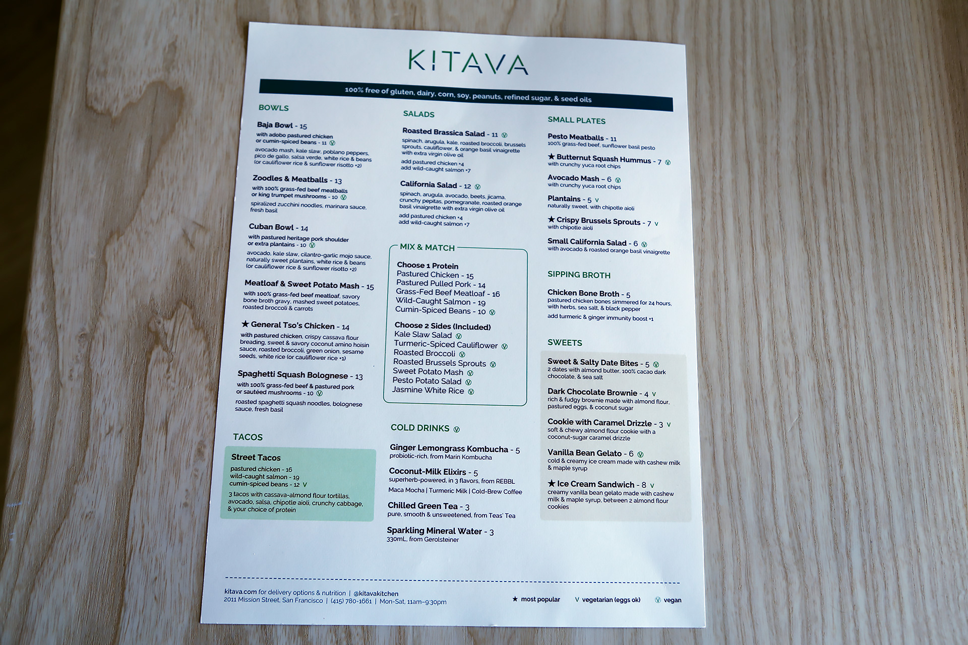 Kitava Kitchen menu.