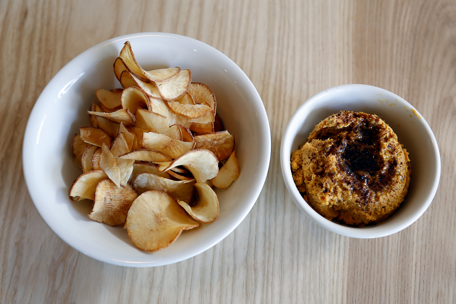 Butternut squash hummus and yucca chips. 