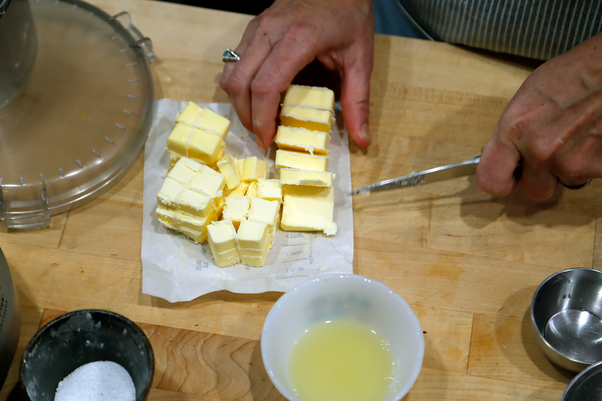 Cut cold unsalted butter into pieces.