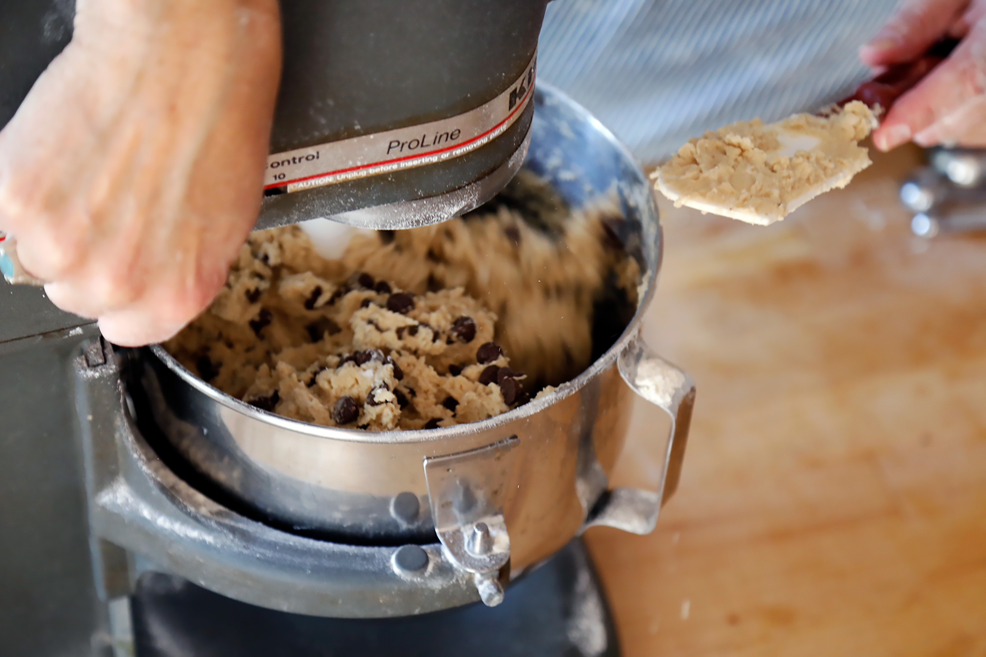 Add the chocolate chips and beat on low until evenly incorporated.