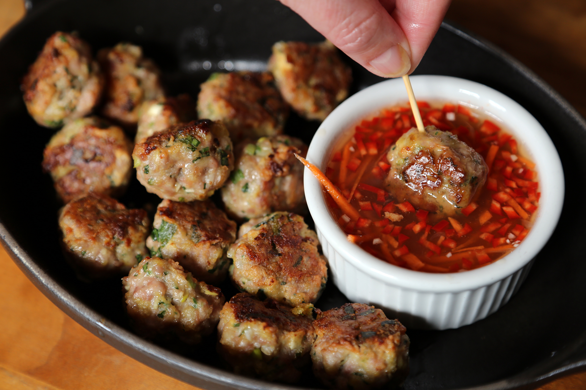 Vietnamese Pork Meatballs with Sweet-Tangy Garlic Dipping Sauce
