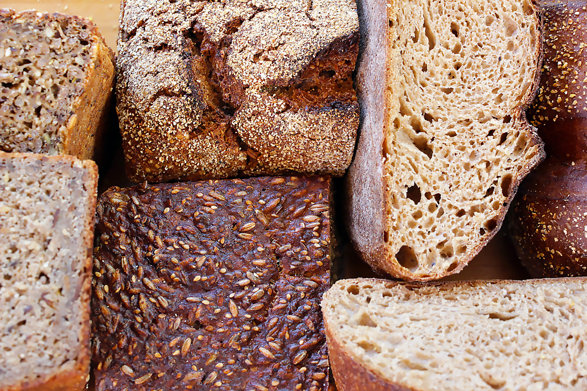 The interiors exposed of rye breads from San Francisco bakeries.