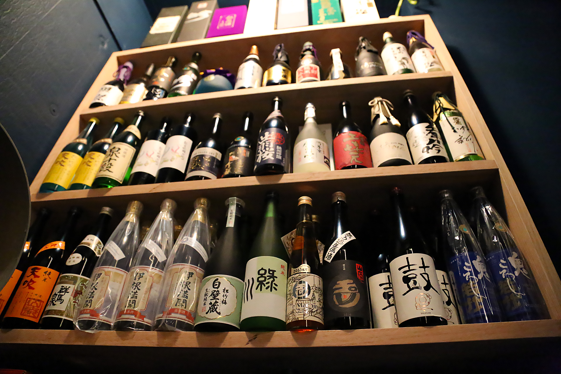 Sake in wine cellar at Avery