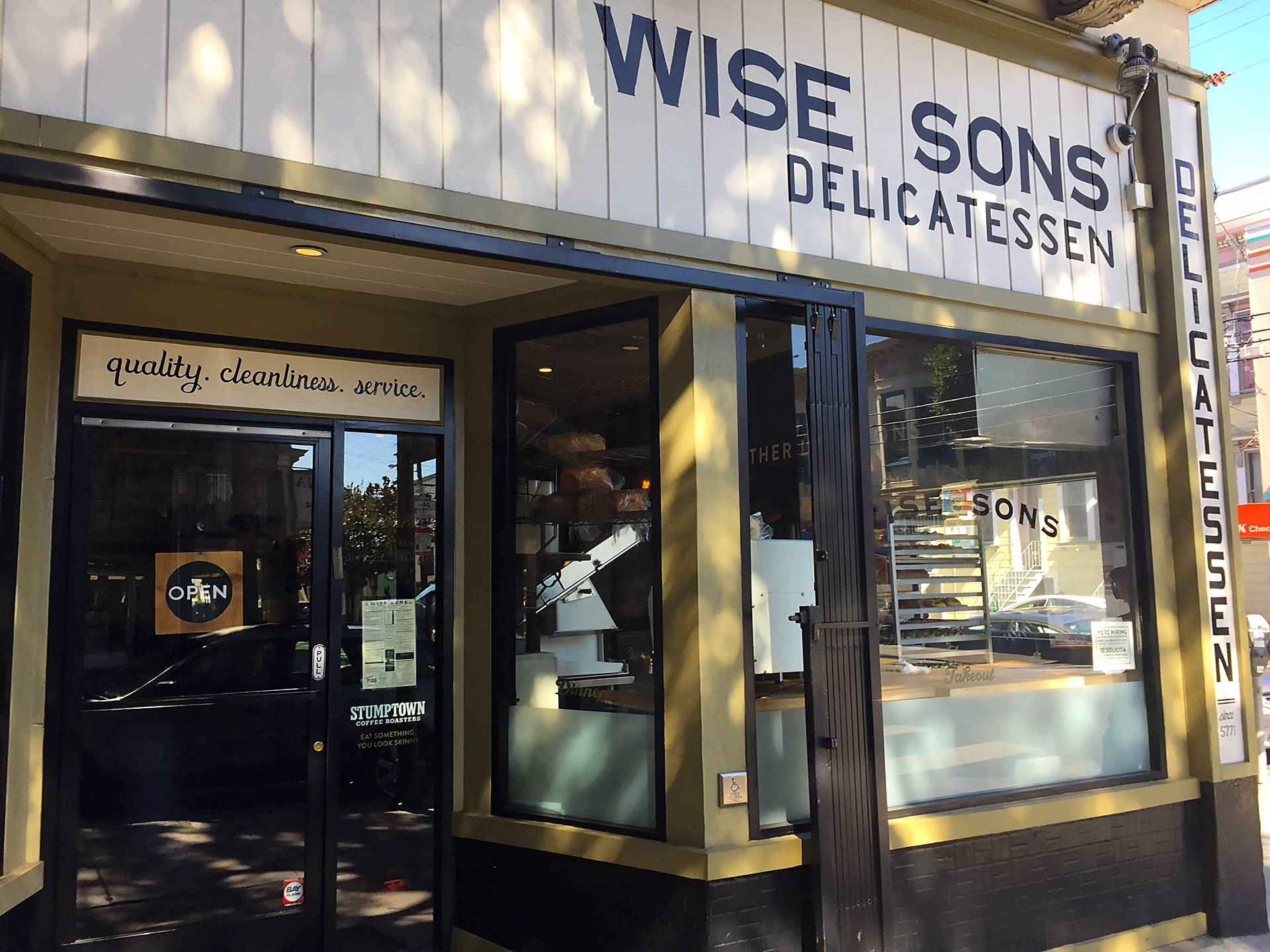 Outside WIse Sons Deli on 24th Street.