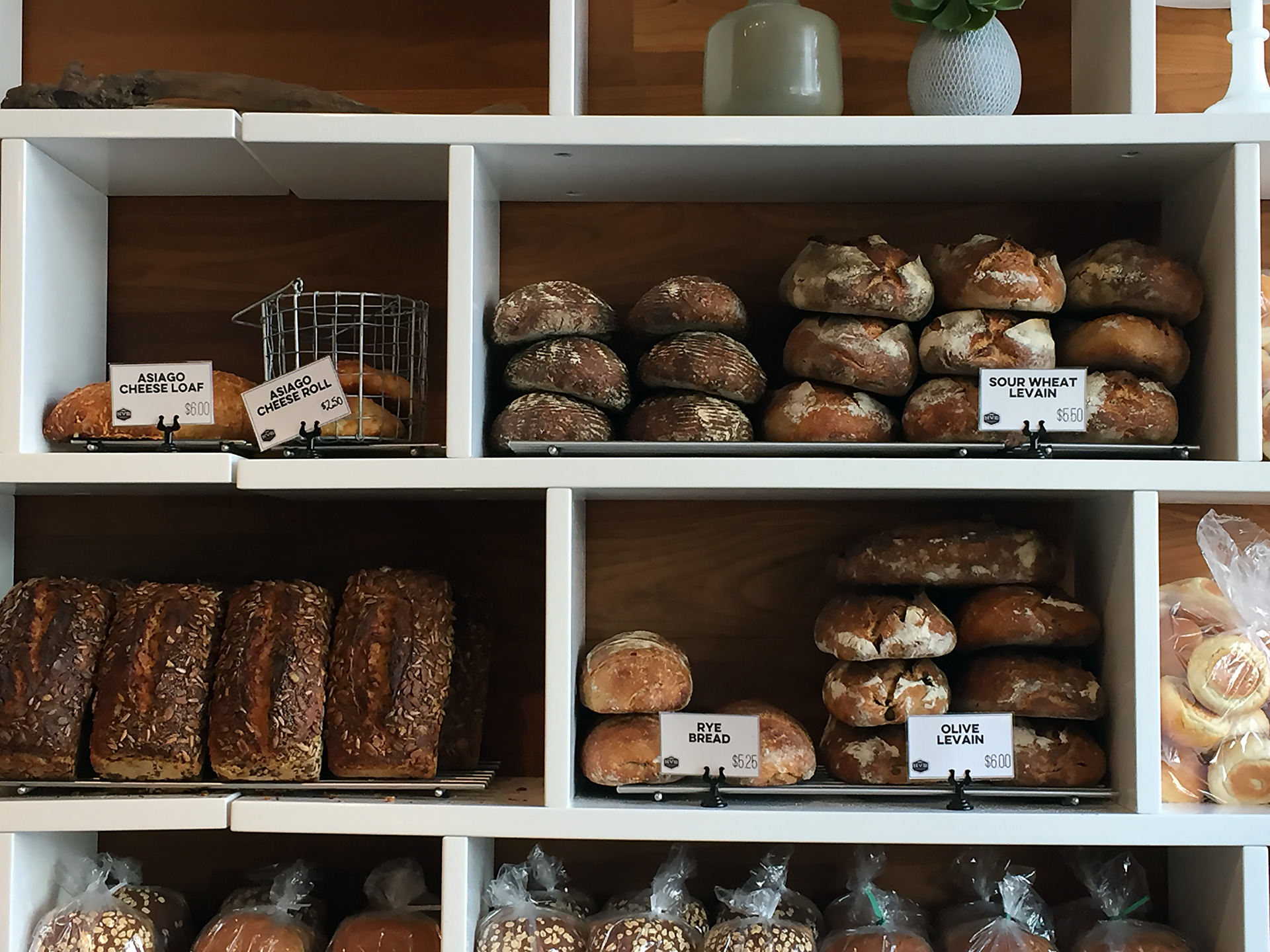 Noe Valley Bakery bread display on 24th Street.