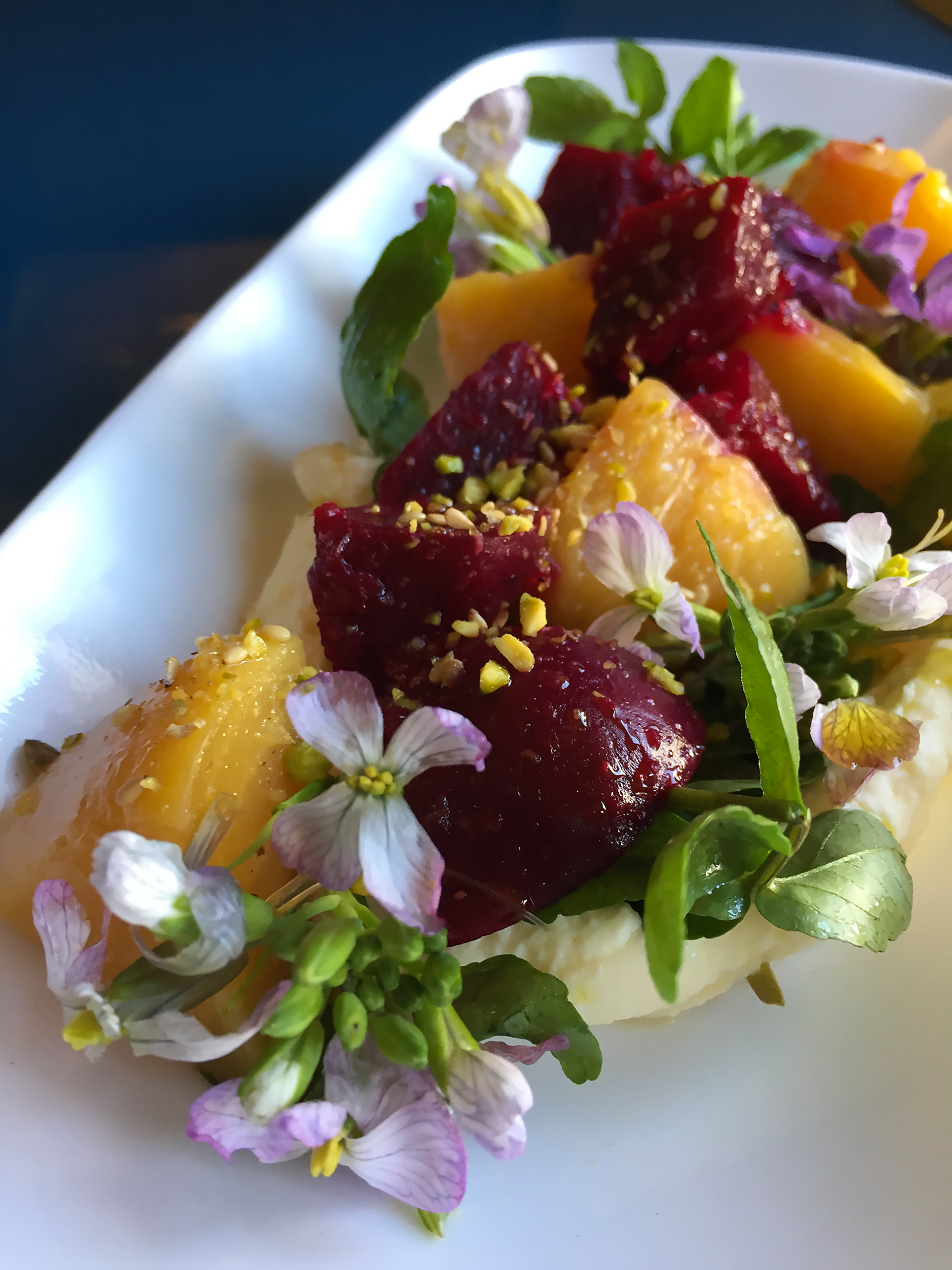 Roasted Beets with Pistachio Dukkha and Bellwether Farms Ricotta