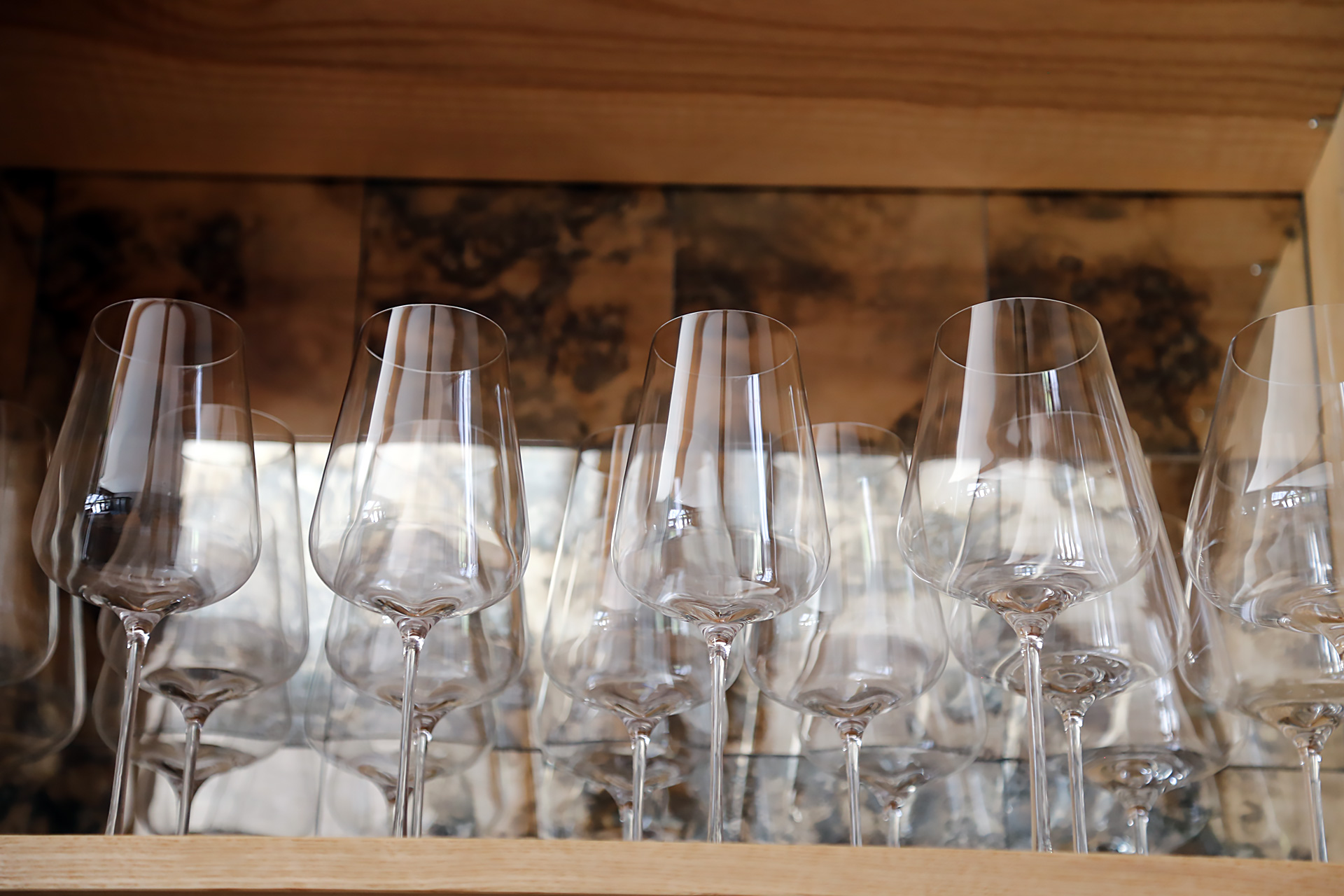 Glassware on display at Birdsong.